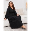 Plus Size Women's V-Neck long sleeve Maxi Dress High-Waist Pleated Hem for a Flattering and Elegant Look - 4 of 4