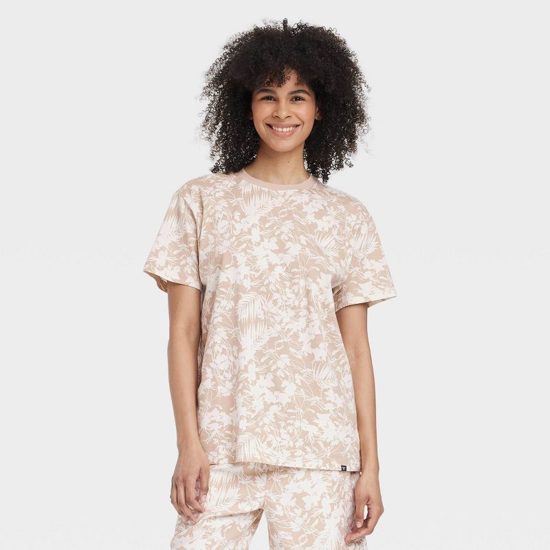 Houston White Adult Short Sleeve Leaf Print T-Shirt - Tan, 1 of 4