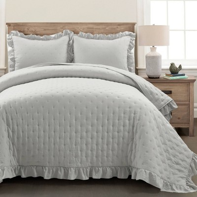 3pc King Ella Lace Ruffle Comforter & Sham Set Light Gray - Lush