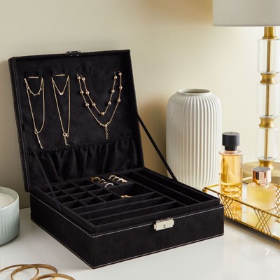 Juvale Two Tier Jewelry Organizer Box & Display Storage Case with Lock Key, 10.5 x 10.8 x 3.5 in