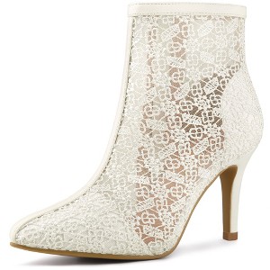 Allegra K Women's Lace Mesh Floral Embroidered Stiletto Heels Ankle Boots - 1 of 4