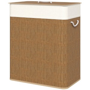 Aghana Digitals Bamboo Double Laundry Hamper with Lid, 26.4 Gallon, 2 Compartments, Removable - 1 of 4