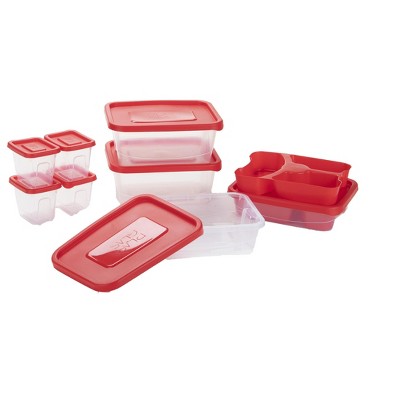 Mind Reader Meal Prep Food Storage Plastic Containers with Lids, Set of 8, Red