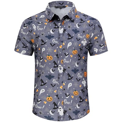 Men's Graphic Print Short Sleeve Button-Down Shirt - Casual Holiday & Themed Top
