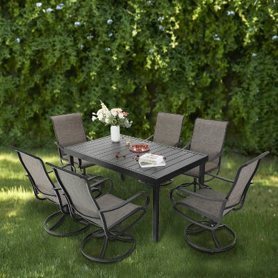 7pc Patio Dining Set with Steel Expandable Table & 360 Swivel Sling Arm Chairs - Captiva Designs