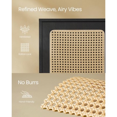 Ash Black 3-Tier Shoe Cabinet with Natural Rattan Doors and Steel Legs