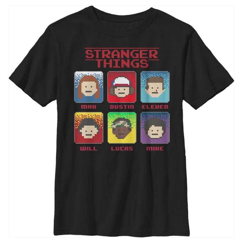 Boy's Stranger Things Group Shot 8-Bit Box Up T-Shirt, 1 of 6