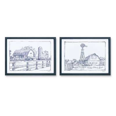 Framed Sketch Art Barn Print (Set of 2)