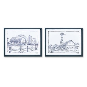 Framed Sketch Art Barn Print (Set of 2) - 1 of 1