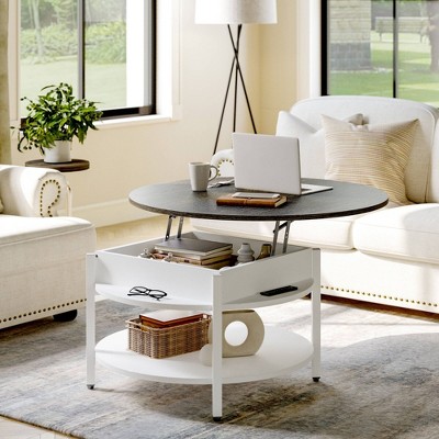 WOWLIVE 27"W Lift-Top Wood Coffee Table, Small Round Cocktail Table with Storage for Living Room, CT007