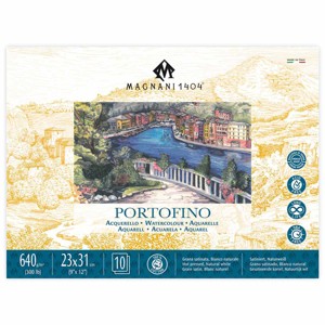 Magnani 1404 Portofino Hot Press 100% Cotton Watercolor Paper Block, 10 Sheets, 300 lb, Acid-Free, UV Resistant,  Vegan Sized Water Color Paper for - 1 of 4