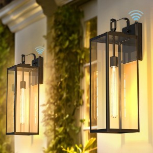 YANSUN Set of 2 Outdoor Wall Lanterns with Clear Glass Shade, Dusk-to-Dawn Sensor and 4 T30-225 Bbs, E26 Socket, 20 In. Height - 1 of 1