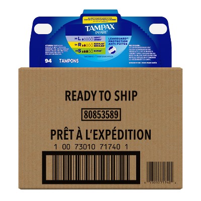 Tampax Pearl Tampons Trio Pack with Plastic Applicator and LeakGuard Braid - Light/Regular/Super Absorbency - Unscented - 94ct