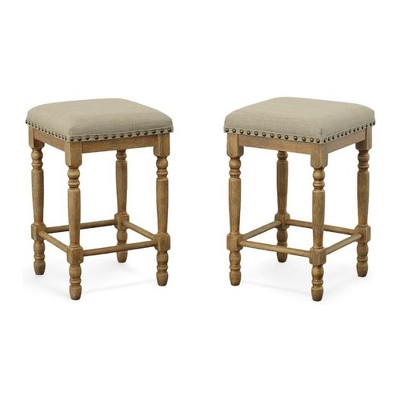 Carolina Living Brittany Deluxe  Barstools - Set of 2 -Vintage Honey - Linen Upholstery