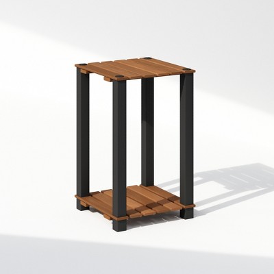 Furinno Turn-N-Tube 2-Tier Wood Slat Square End Table with Open Shelves, Natural/Black