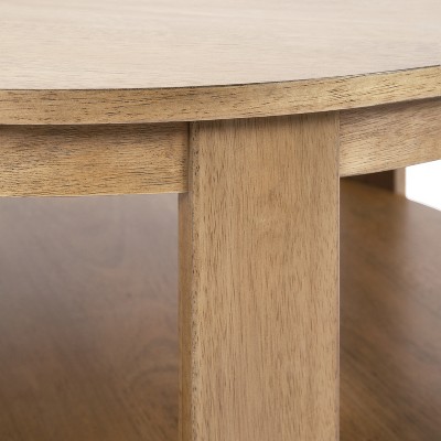 Natural Brown Round Wood and Metal Coffee Table with Storage