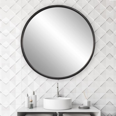 Dawsyn 44" Aged Black Round Wood Mirror