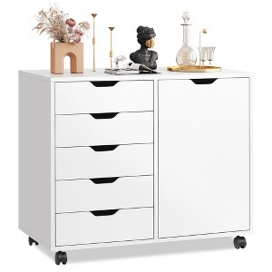 Storage Cabinet, 5-Drawer Wood Dresser Chest with Door, Mobile Printer Stand for Home Office - 1 of 4