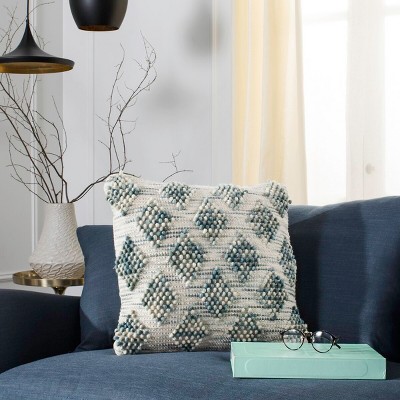 Beige and Ivory Geometric Wool 20" Square Throw Pillow
