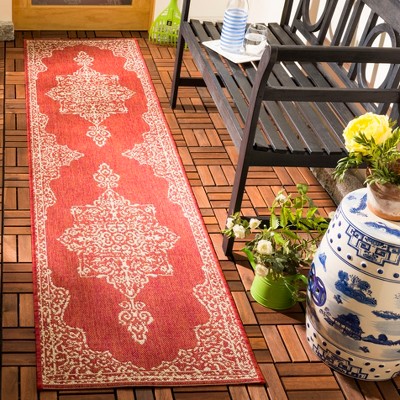 Red and Creme Synthetic Non-slip Washable Rug, 2' 2" x 6'