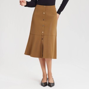 Women's Faux Leather Fit & Flare Midi A-Line Skirt - A New Day™ Black - 1 of 4