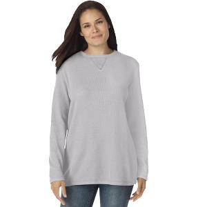 Woman Within Waffle Thermal Sweatshirt - 1 of 4