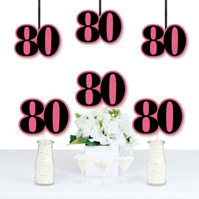 Big Dot of Happiness Chic 80th Birthday - Pink, Black and Gold - Decorations DIY Party Essentials - Set of 20