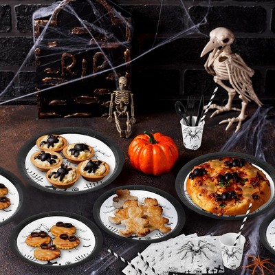 9-inch Black and White Halloween Spider Skeleton Disposable Tableware Set