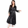 Anna-Kaci Women's Satin Long Robe and Lace Trim Nightgown Set- Black,Small - 3 of 4