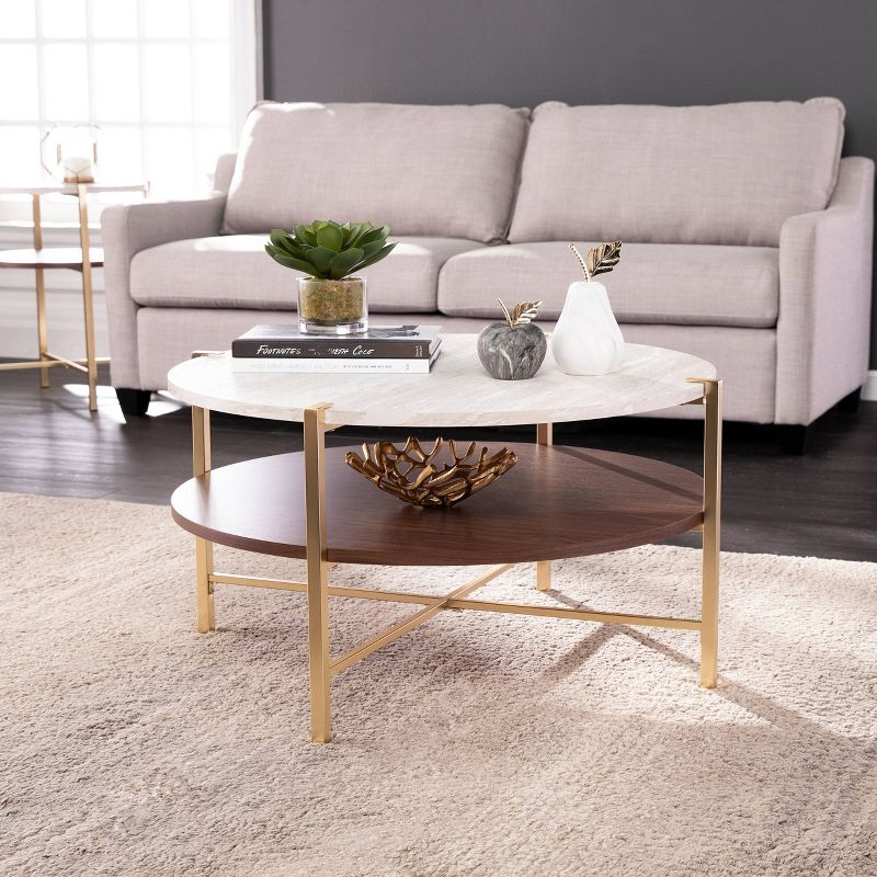 Amelia Round Faux Marble Cocktail Table Brass - Aiden Lane, 1 of 7