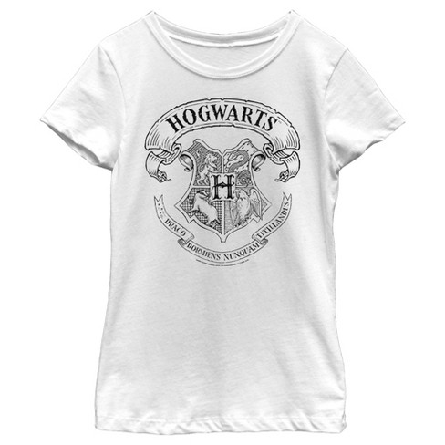 Girl's Harry Potter Hogwarts 4 House Crest T-Shirt - White - Large