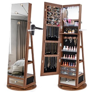 Tangkula 360° Swivel Jewelry Cabinet Full Length Mirror w/Built-in Lights - 1 of 4