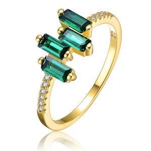 Guili Elegant Sterling Silver 14K Gold Plated Modern Ring with Emerald and Sparkling Cubic Zirconia for a Bold and Timeless Design, Size 6, 7, and 8. - 1 of 3