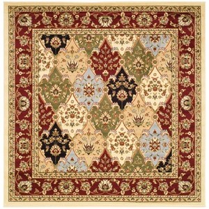 Red Floral Loomed Square Area Rug 6