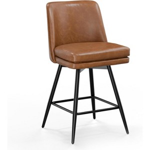 VINGLI 26" H Swivel Barstools, Leather Upholstered Counter Height Bar Stool, Kitchen High Chairs - 1 of 4