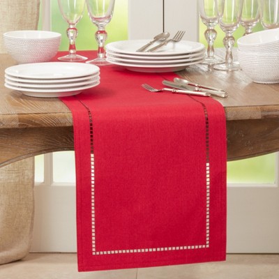 Red Polyester Laser-Cut Hemstitch Table Runner