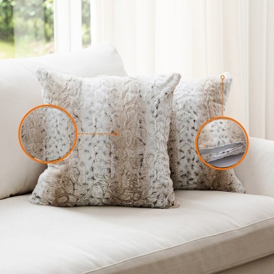 Snow Leopard Faux Fur Square Throw Pillow Set