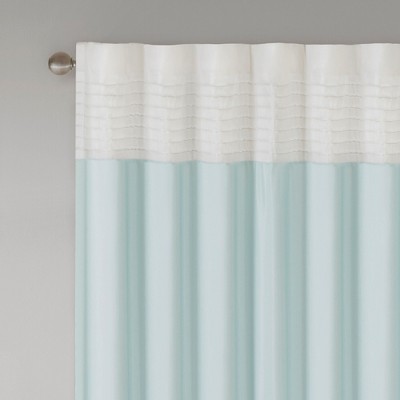 Aqua Faux Silk Light-Filtering Pintuck Window Panel