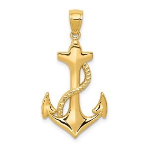 Black Bow Jewelry 14k Yellow Gold Polished Anchor with Rope Pendant, 17 x 32mm - 1 of 4