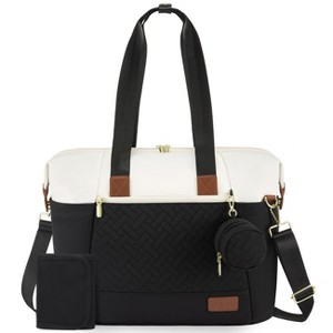 Diaper Bag, Large Baby Tote with Changing Pad and First Aid Bag, Black/Beige/Brown - 1 of 4