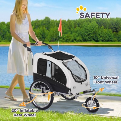 White and Black 2-in-1 Dog Bike Trailer Pet Stroller