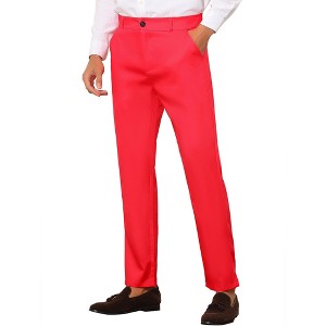Lars Amadeus Men's Slim Fit Flat Front Solid Color Skinny Business Dress Pants - 1 of 4