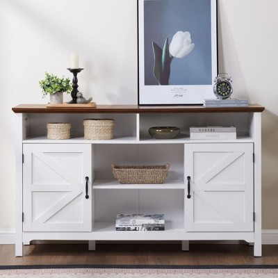 Syemin Decorative Storage Cabinet, Double Door Four-Layer Shelf, Living Room Dresser with Grooved Texture for Living Room, Entryway,