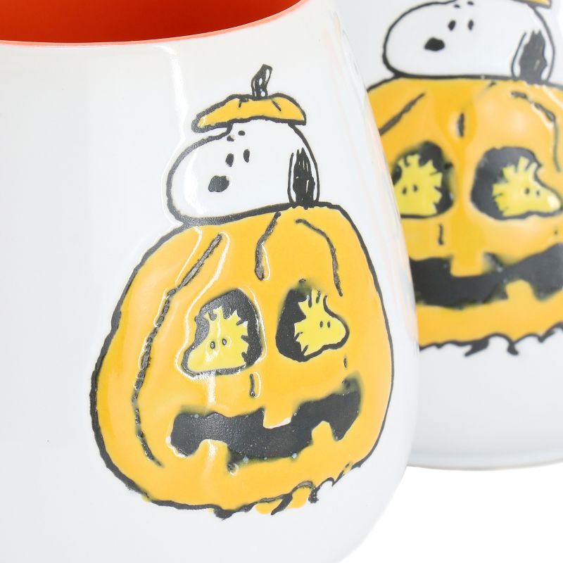 Peanuts Snoopy Halloween Pumpkin 4 Piece 20 Ounce Stoneware Mug Set in White and Orange, 5 of 7
