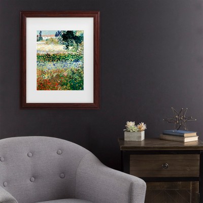 Vincent Van Gogh Garden in Bloom Brown Framed Canvas Print