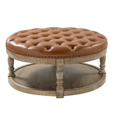 Chloe Vegan Leather Round Cocktail Ottoman with Storage and Nailhead | ARTFUL LIVING DESIGN
