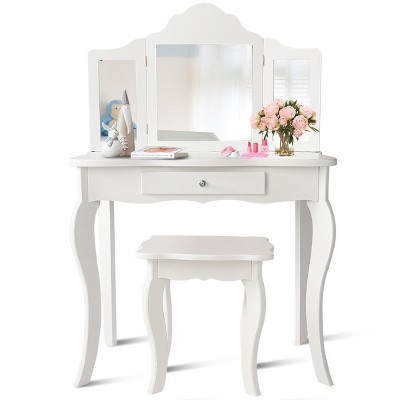 Infans Kids Vanity Table & Stool Princess Dressing Make Up Play Set for Girls