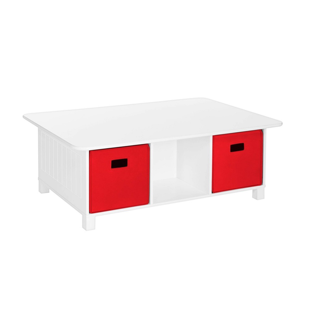RiverRidge Kids' Desk, Activity and Play Table with 6 Storage Cubbies White with 2 Red Fabric Bins: Kids Cubby Storage Table, MDF