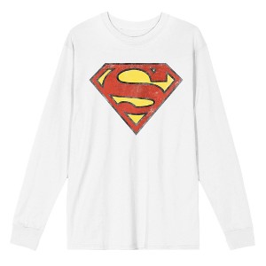 Superman Logo Men's White Crew Neck Long Sleeve Shirt-XXL - 1 of 2