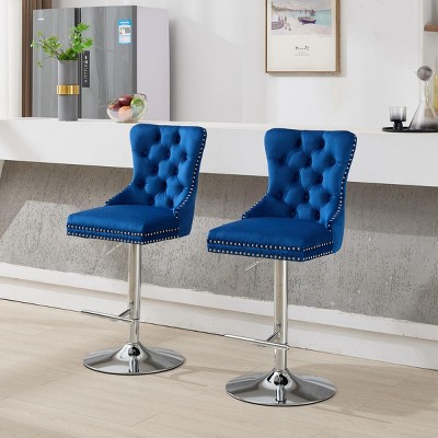 INFURNIC Counter and Bar Stools Swivel Velvet Bar Stool with Adjustable Height for Kitchen and Home Bar, Blue, 20.4"*17.5"*49.9"